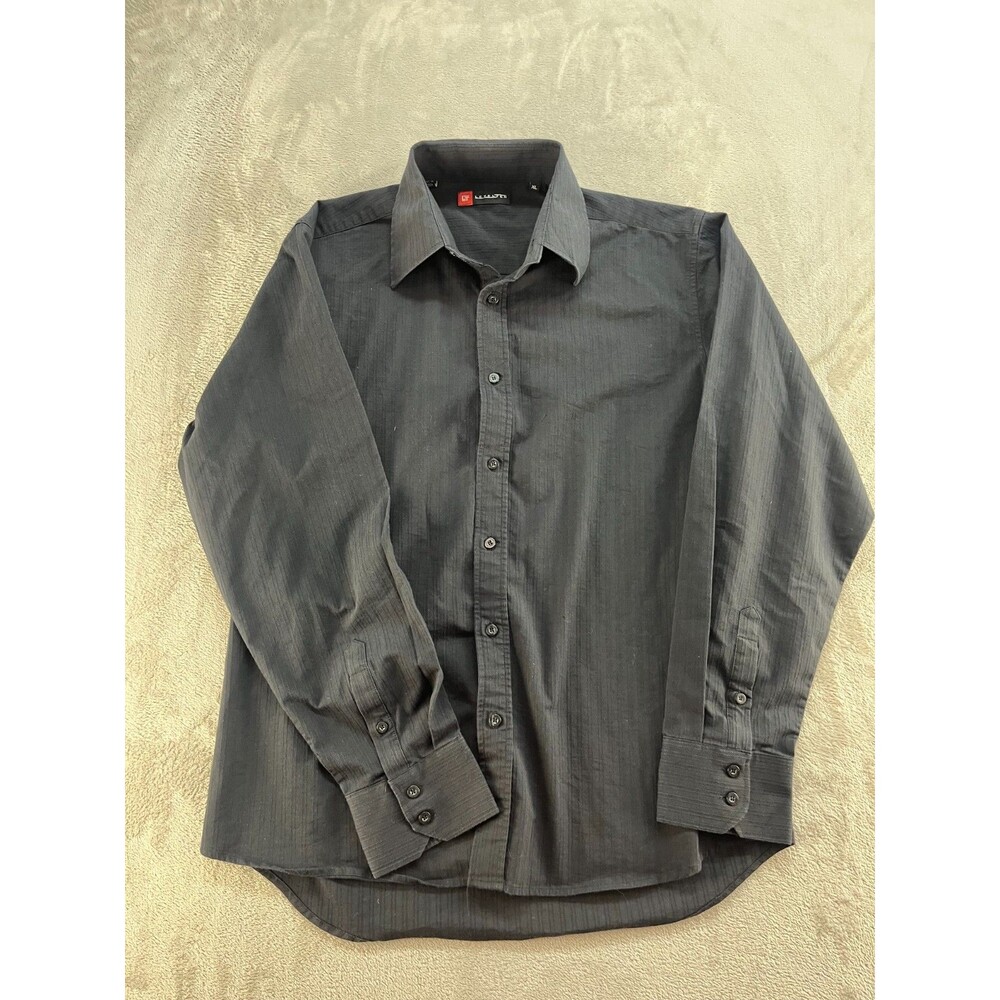 LEVELTEN Dress Shirt Mens XL Black Regular Fit Long Sleeve Button Business